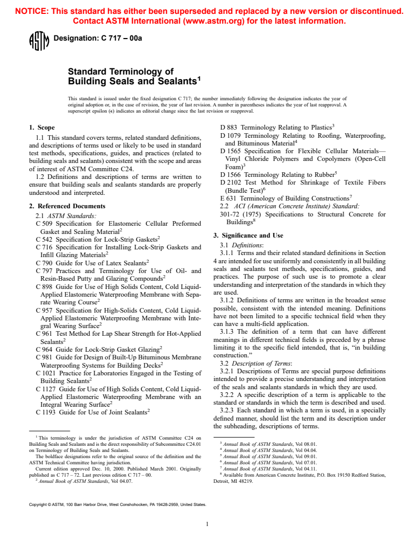 ASTM C717-00a - Standard Terminology of Building Seals and Sealants