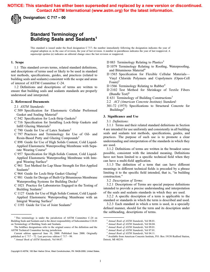 ASTM C717-00 - Standard Terminology of Building Seals and Sealants