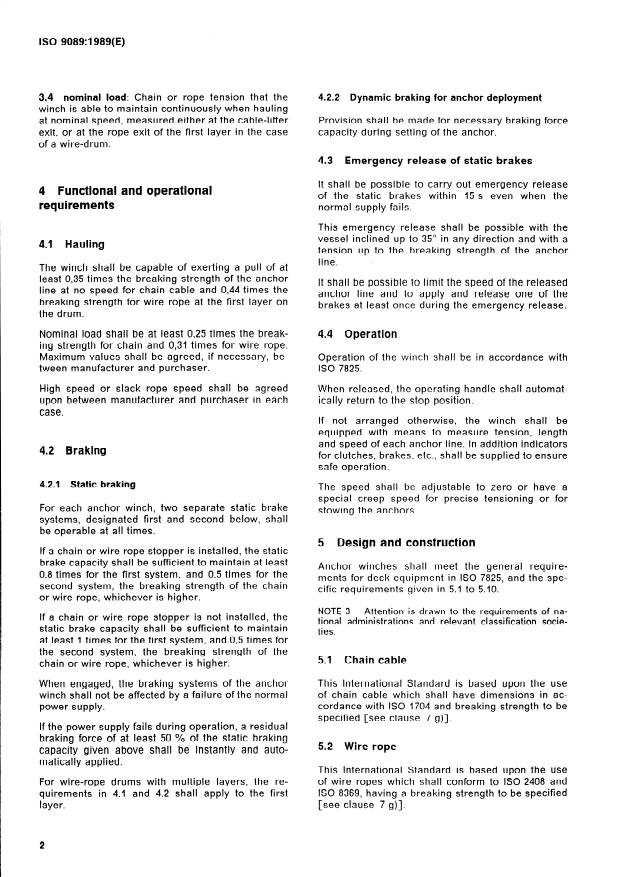 ISO 9089:1989 ISO 9089:1989 - Marine structures -- Mobile offshore units -- Anchor winches - Page 4 preview