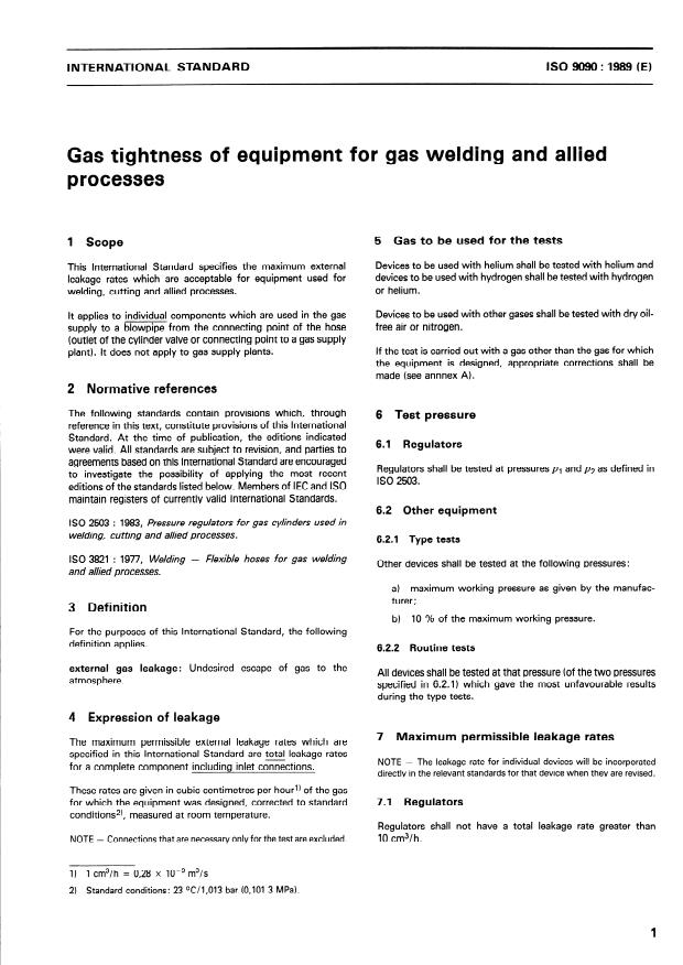 ISO 9090:1989 - Gas tightness of equipment for gas welding and allied processes