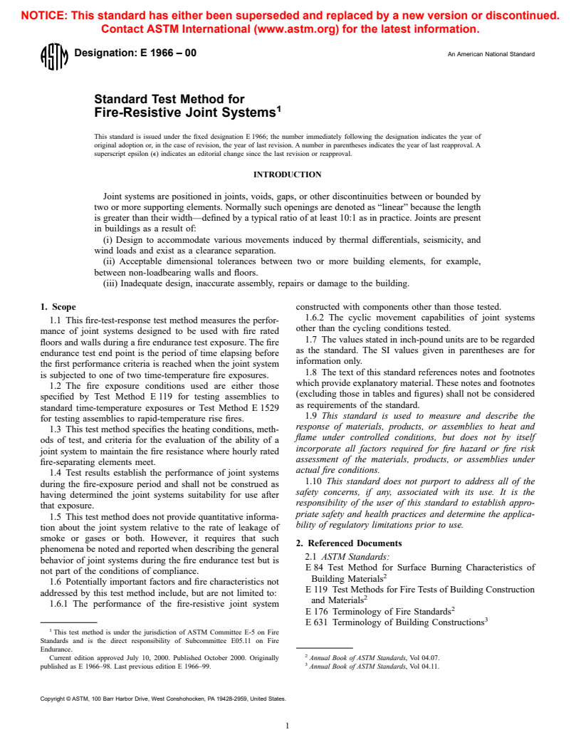 ASTM E1966-00 - Standard Test Method for Fire-Resistive Joint Systems