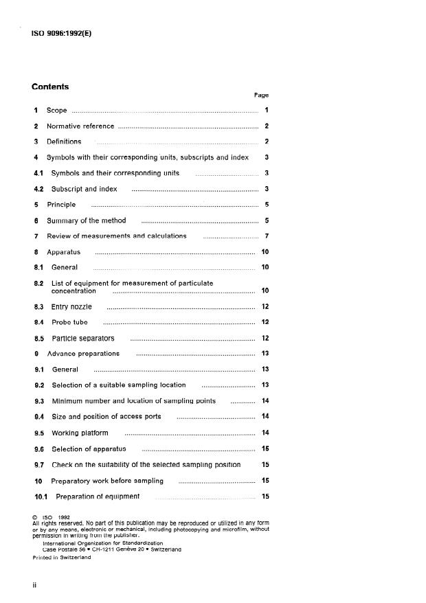 ISO 9096:1992 ISO 9096:1992 - Stationary source emissions -- Determination of concentration and mass flow rate of particulate material in gas-carrying ducts -- Manual gravimetric method - Page 2 preview