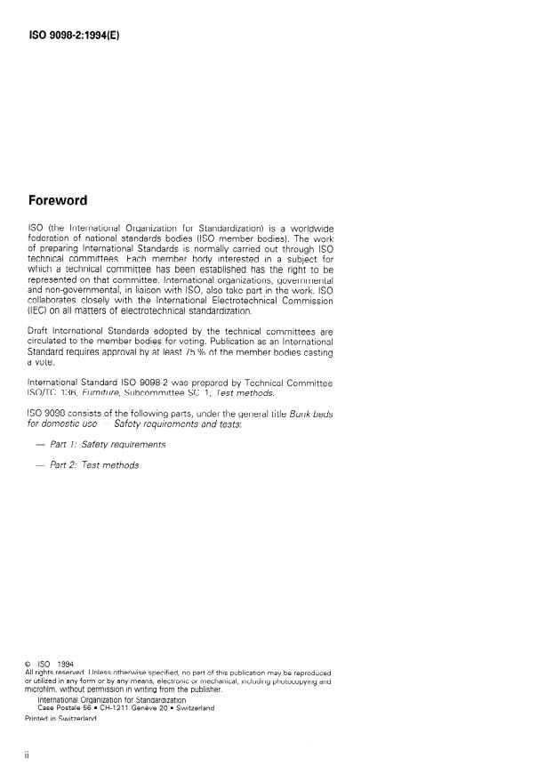 ISO 9098-2:1994 ISO 9098-2:1994 - Bunk beds for domestic use -- Safety requirements and tests - Page 2 preview