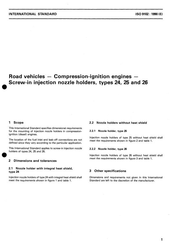ISO 9102:1990 - Road vehicles -- Compression-ignition engines -- Screw-in injection nozzle holders, types 24, 25 and 26