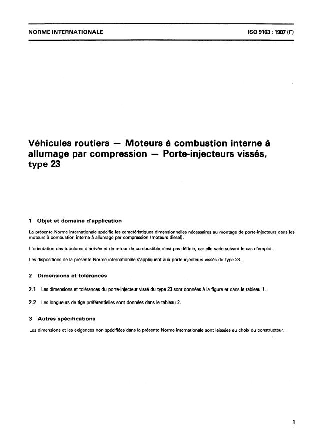 ISO 9103:1987 - Véhicules routiers -- Moteurs a combustion interne a allumage par compression -- Porte-injecteurs vissés, type 23