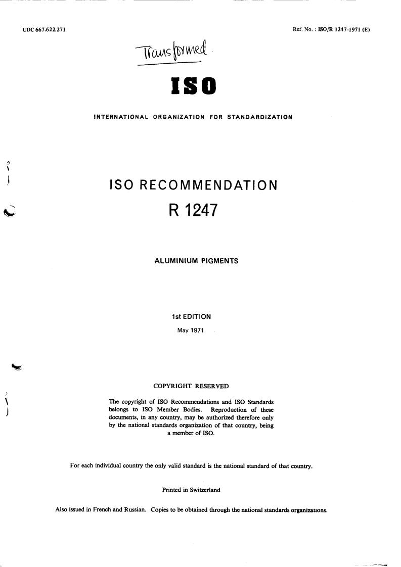 ISO/R 1247:1971 - Title missing - Legacy paper document
Released:1/1/1971