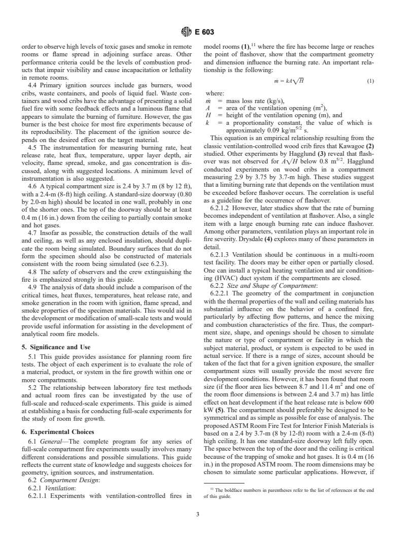 ASTM E603-98a - Standard Guide for Room Fire Experiments