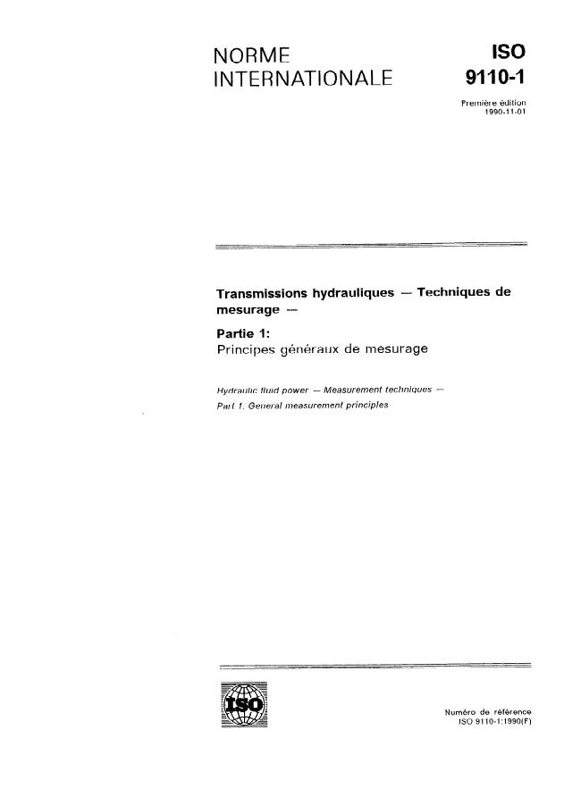 ISO 9110-1:1990 - Transmissions hydrauliques -- Techniques de mesurage
