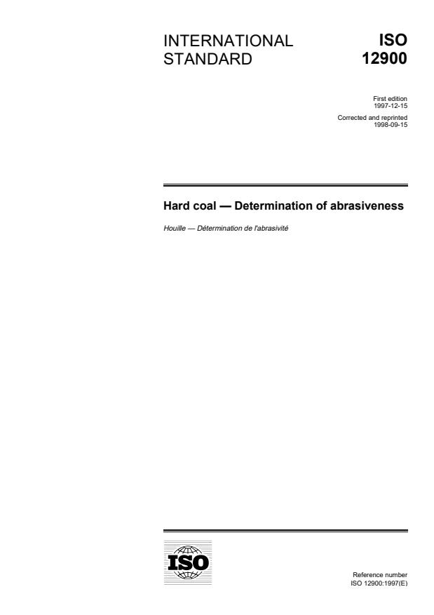 ISO 12900:1997 - Hard coal - Determination of abrasiveness
