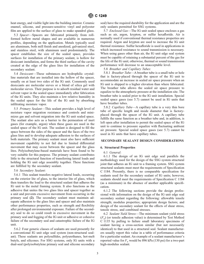 ASTM C1249-93 - Standard Guide for Secondary Seal for Sealed Insulating Glass Units for Structural Sealant Glazing Applications