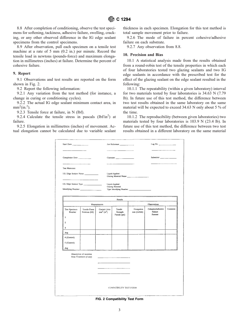 ASTM C1294-95 - Standard Test Method for Compatibility of Insulating Glass Edge Sealants with Liquid-Applied Glazing Materials