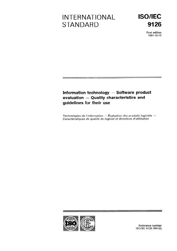 ISO/IEC 9126:1991 - Software enginnering -- Product quality