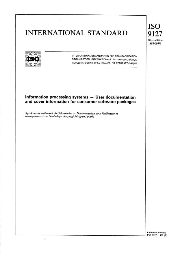 ISO 9127:1988 - Information processing systems -- User documentation and cover information for consumer software packages