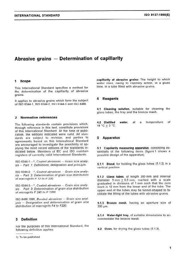 ISO 9137:1990 - Abrasive grains -- Determination of capillarity