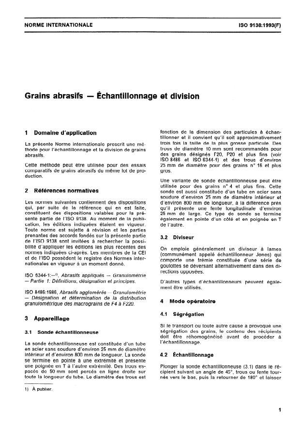 ISO 9138:1993 - Grains abrasifs -- Échantillonnage et division