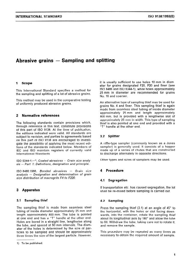 ISO 9138:1993 - Abrasive grains -- Sampling and splitting