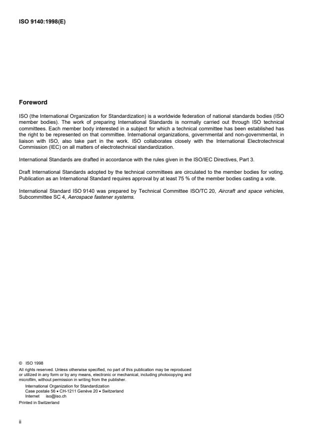 ISO 9140:1998 ISO 9140:1998 - Aerospace -- Nuts, plain or slotted (castellated) -- Test methods - Page 2 preview