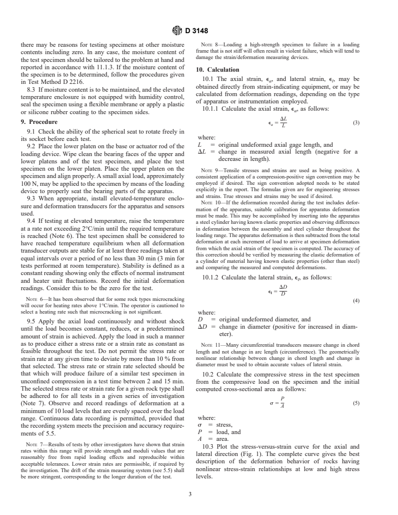 ASTM D3148-96 - Standard Test Method for Elastic Moduli of Intact Rock Core Specimens in Uniaxial Compression