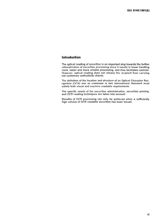 ISO 9144:1991 - Securities -- Optical character recognition line -- Position and structure