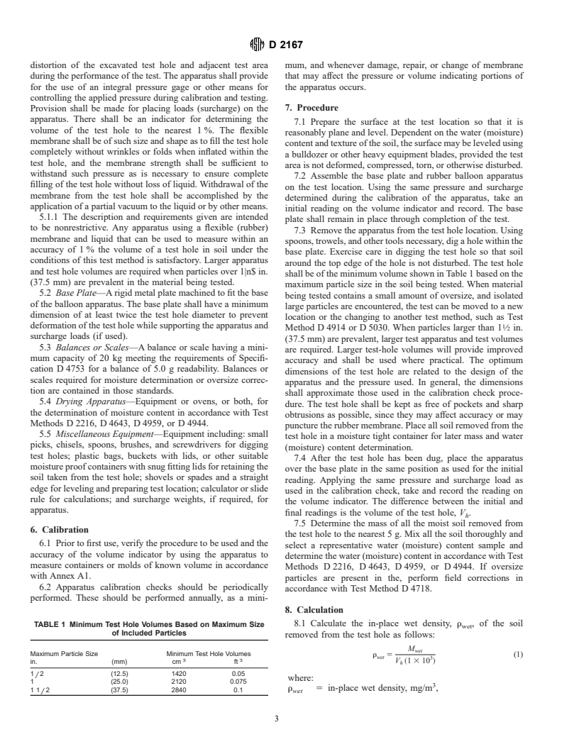 ASTM D2167-94 - Standard Test Method for Density and Unit Weight of Soil in Place by the Rubber Balloon Method