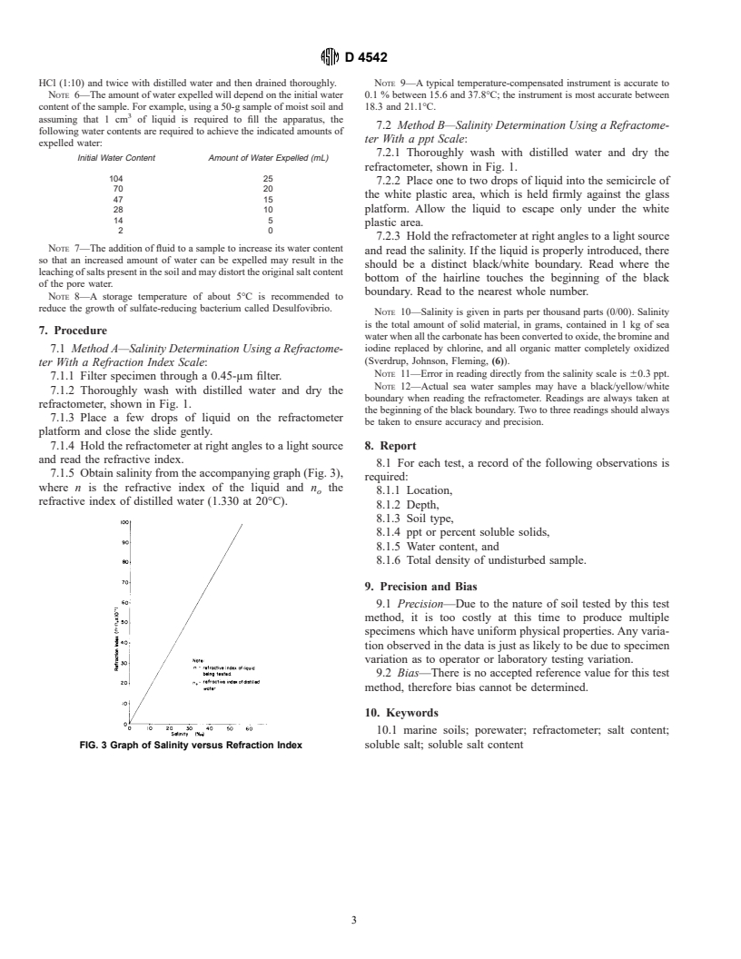 ASTM D4542-95 - Standard Test Method for Pore Water Extraction and Determination of the Soluble Salt Content of Soils by Refractometer