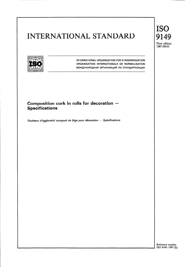 ISO 9149:1987 - Composition cork in rolls for decoration -- Specifications