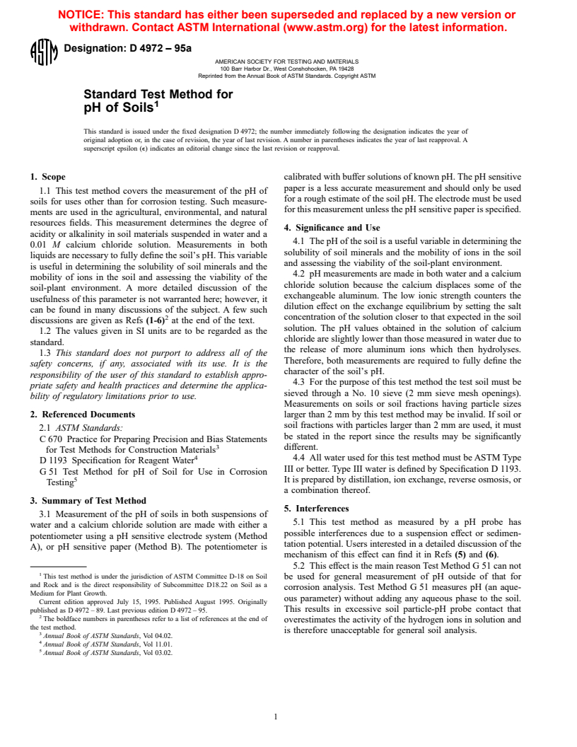 ASTM D4972-95a - Standard Test Method for pH of Soils