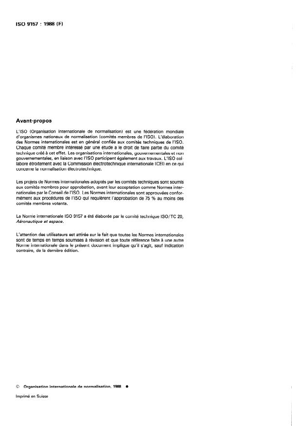ISO 9157:1988 ISO 9157:1988 - Aéronautique et espace -- Écrous cannelés a freinage interne, a filetage MJ, revetus ou non revetus, de classification 1 100 MPa/650 degrés C, 1 250 MPa/760 degrés C, 1 550 MPa/235 degrés C ou 1 550 MPa/650 degrés C -- Dimensions - Page 2 preview