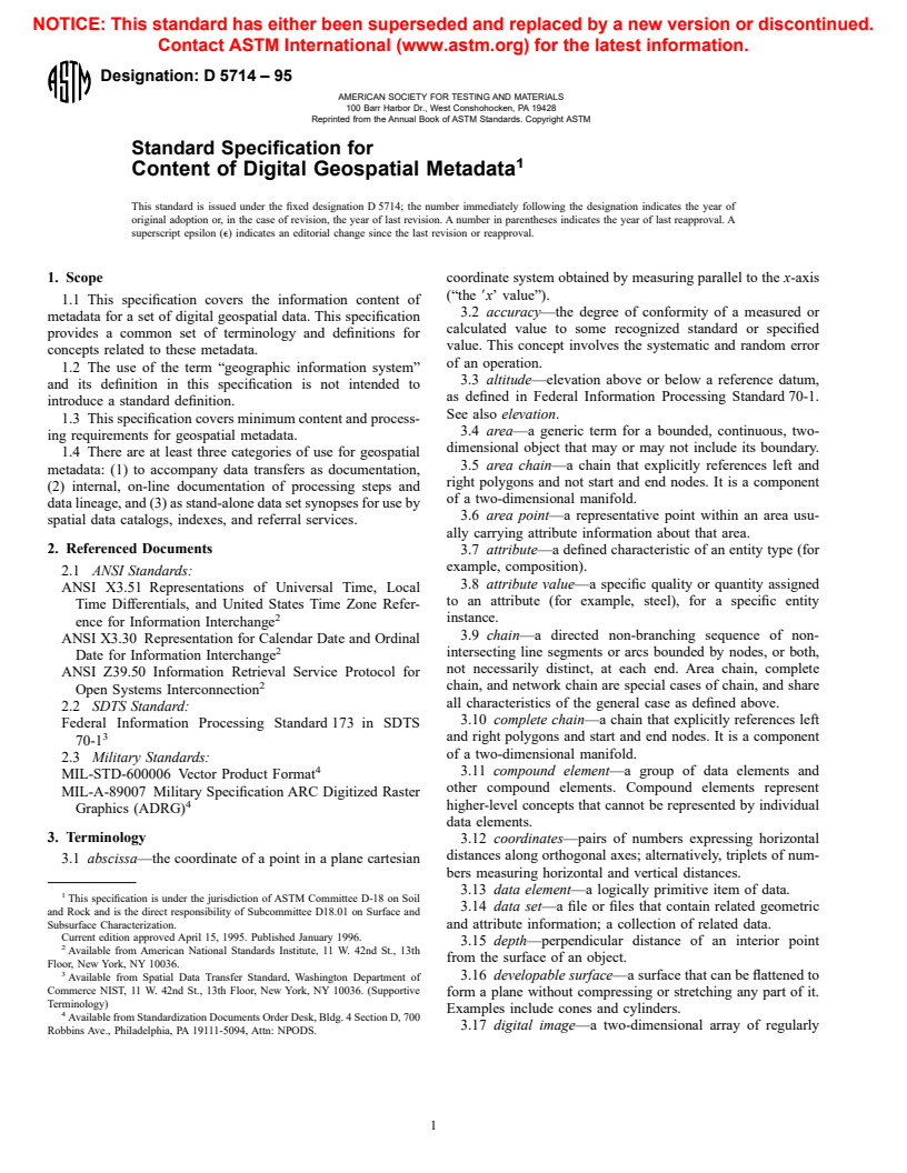 ASTM D5714-95 - Standard Specification for Content of Digital Geospatial Metadata