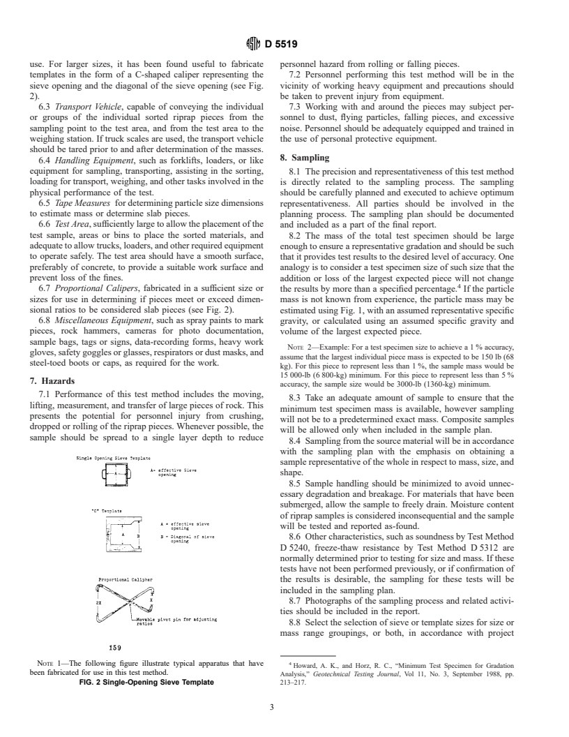 ASTM D5519-94 - Standard Test Method for Particle Size Analysis of Natural and Man-Made Riprap Materials