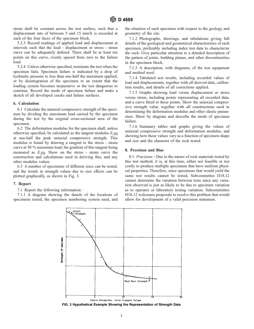 ASTM D4555-90(1995) - Standard Test Method for Determining Deformability and Strength of Weak Rock by an In Situ Uniaxial Compressive Test