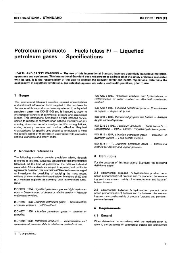 ISO 9162:1989 - Petroleum products -- Fuels (class F) -- Liquefied petroleum gases -- Specifications