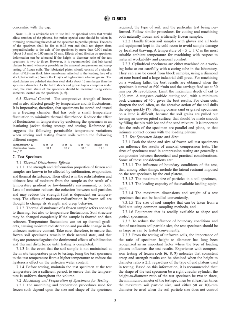 ASTM D5520-94 - Standard Test Method for Laboratory Determination of Creep Properties of Frozen Soil Samples by Uniaxial Compression