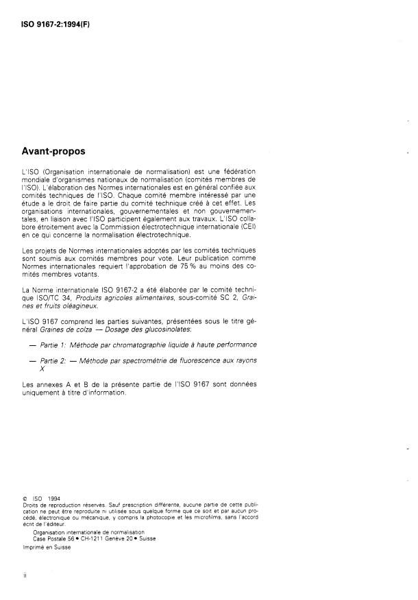 ISO 9167-2:1994 ISO 9167-2:1994 - Graines de colza -- Dosage des glucosinolates - Page 2 preview