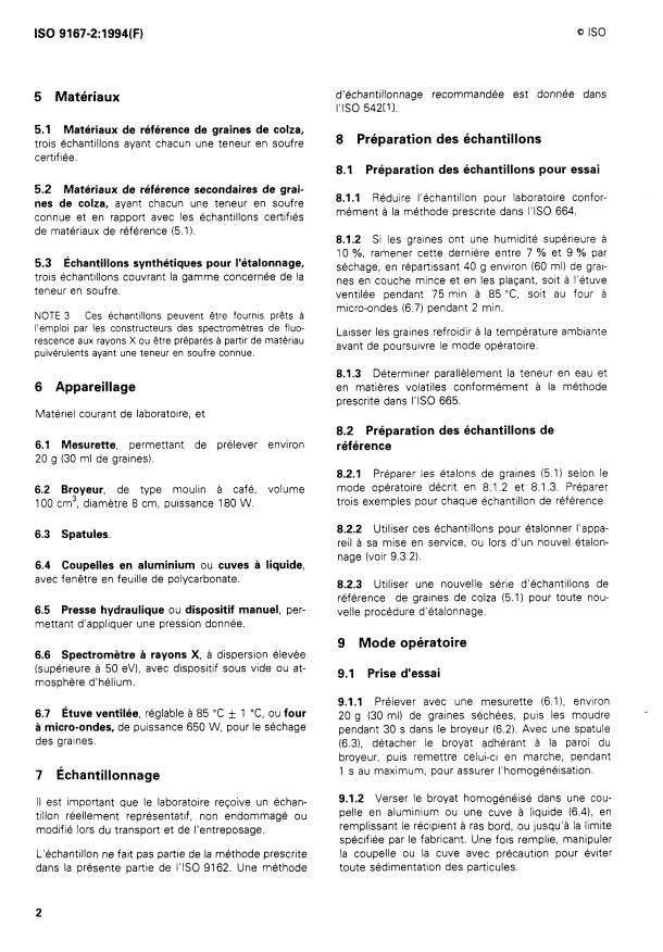 ISO 9167-2:1994 ISO 9167-2:1994 - Graines de colza -- Dosage des glucosinolates - Page 4 preview