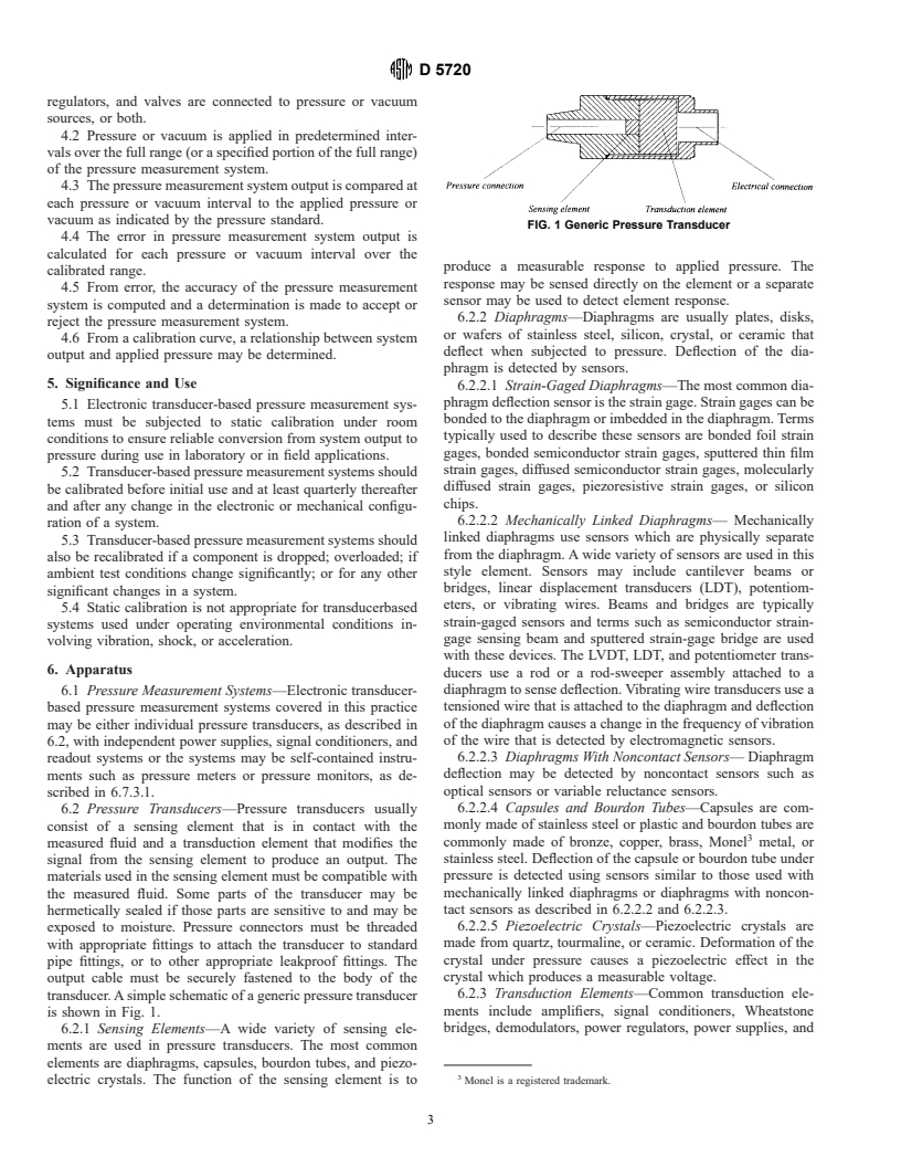 ASTM D5720-95 - Standard Practice for Static Calibration of Electronic Transducer-Based Pressure Measurement Systems for Geotechnical Purposes