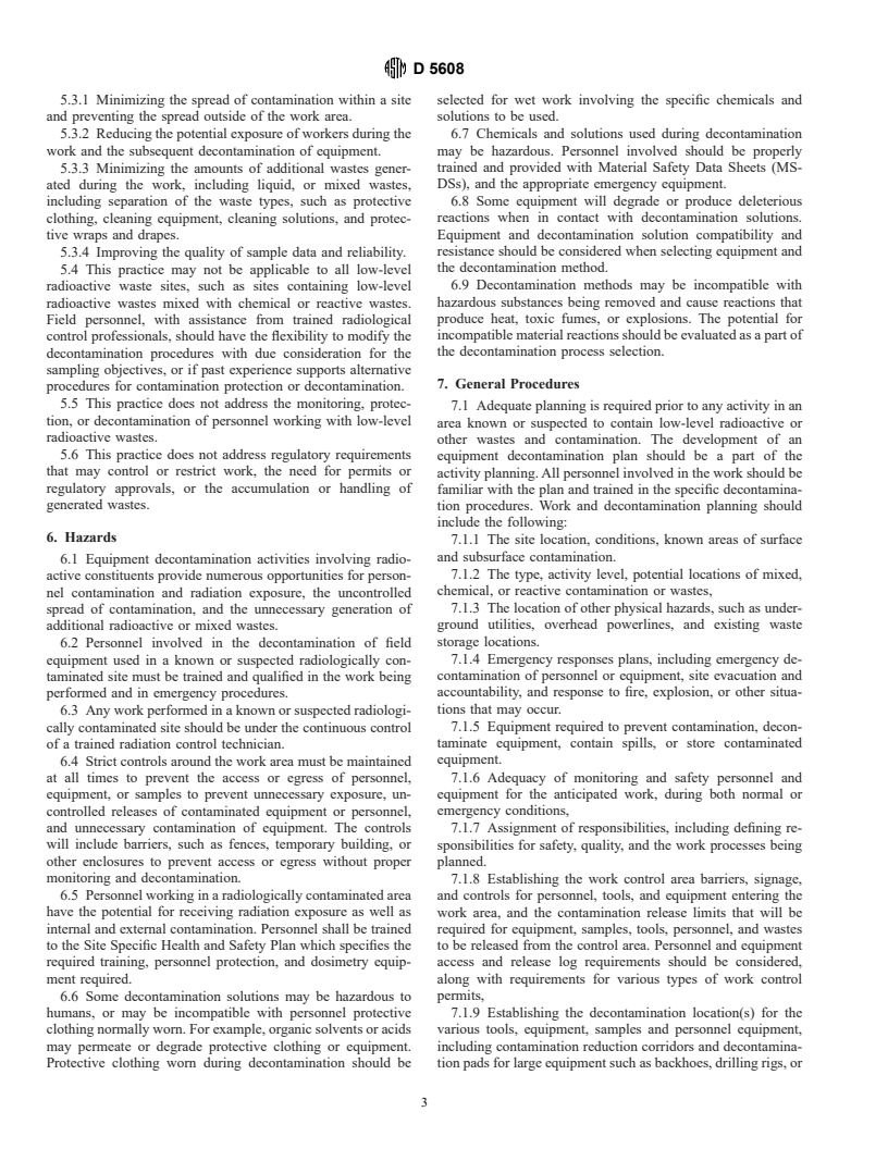 ASTM D5608-94 - Standard Practice for Decontamination of Field Equipment Used at Low Level Radioactive Waste Sites