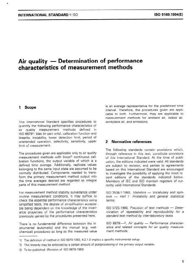 ISO 9169:1994 - Air quality -- Determination of performance characteristics of measurement methods