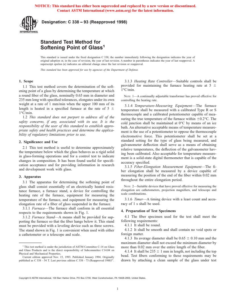 ASTM C338-93(1998) - Standard Test Method for Softening Point of Glass