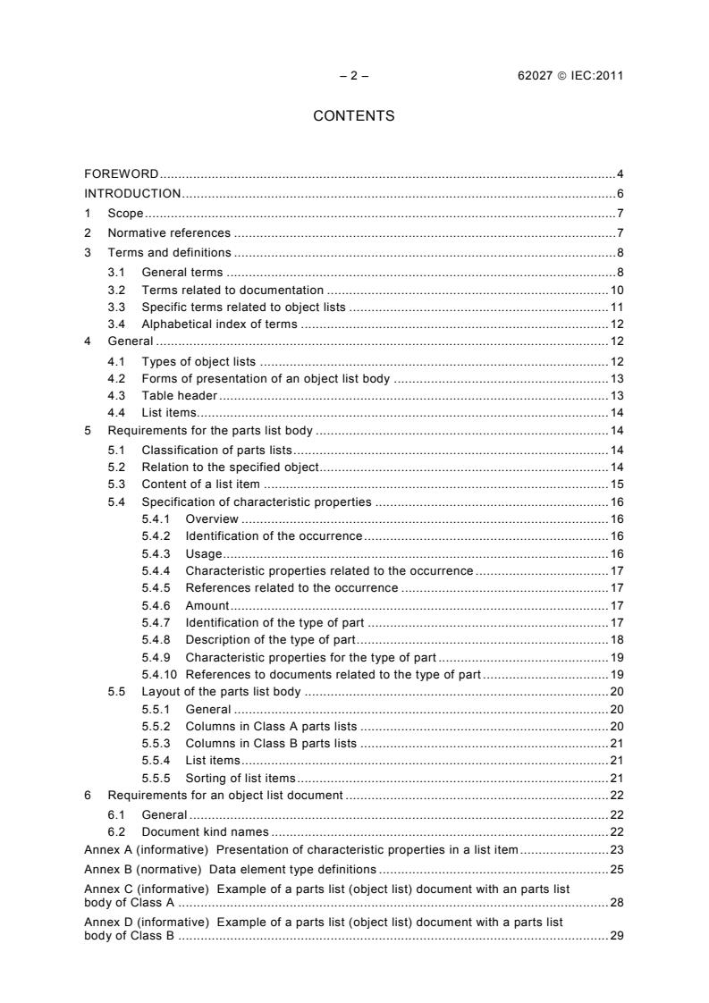 IEC 62027:2011 IEC 62027:2011 - Preparation of object lists, including parts lists - Page 4 preview