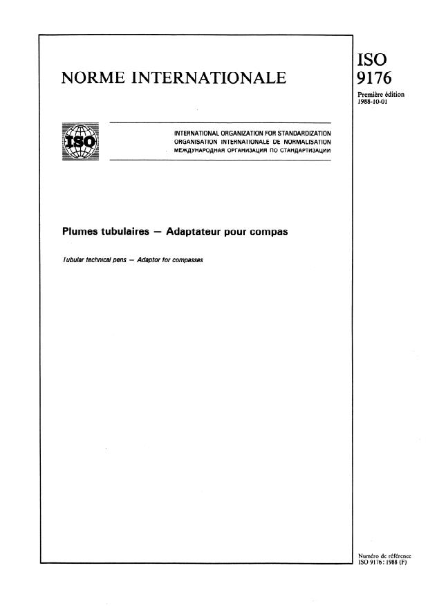 ISO 9176:1988 - Plumes tubulaires -- Adaptateur pour compas