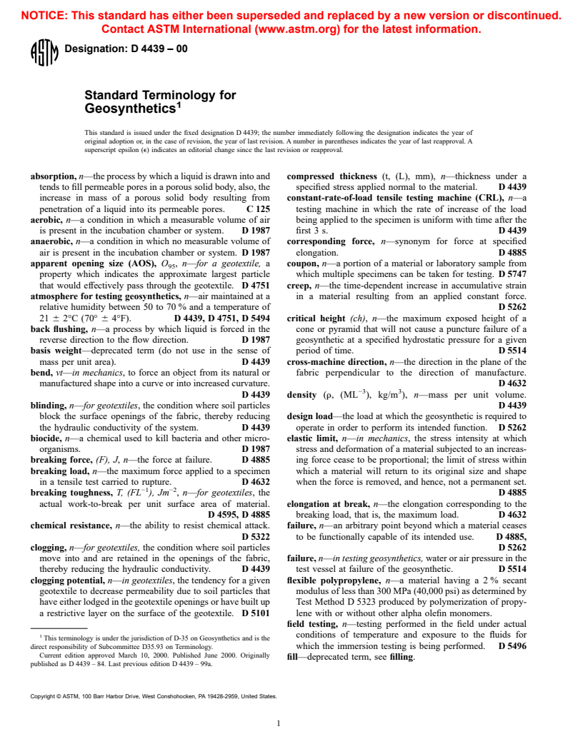 ASTM D4439-00 - Standard Terminology for Geosynthetics