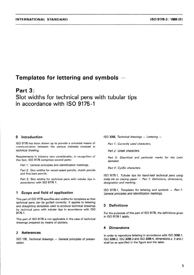 ISO 9178-3:1989 - Templates for lettering and symbols