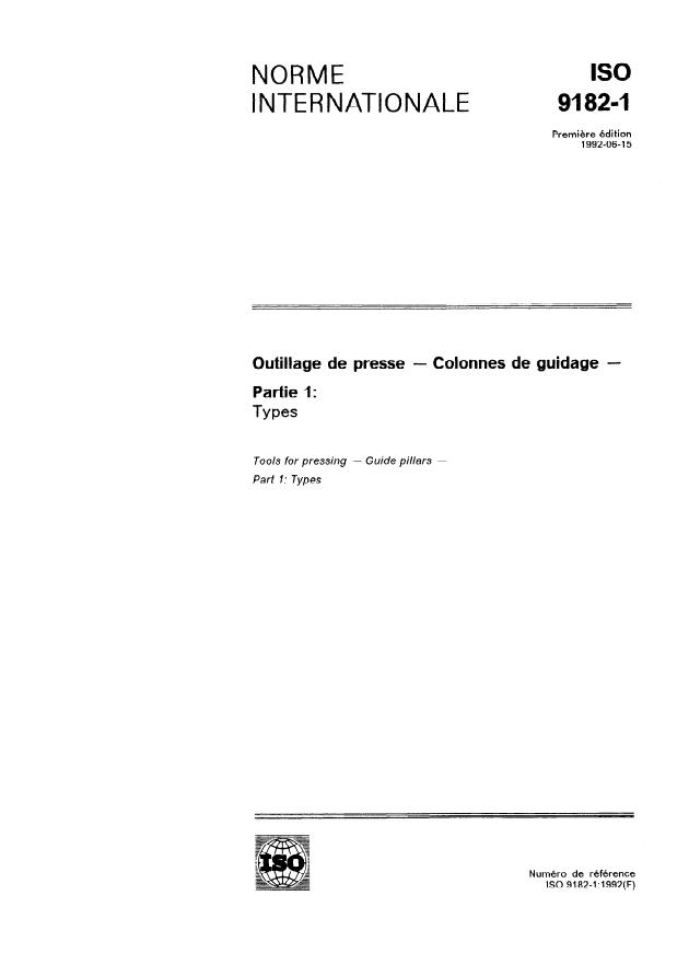 ISO 9182-1:1992 - Outillage de presse -- Colonnes de guidage