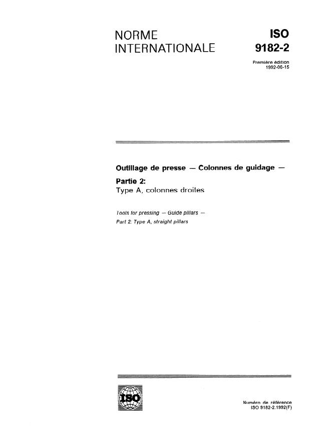ISO 9182-2:1992 - Outillage de presse -- Colonnes de guidage