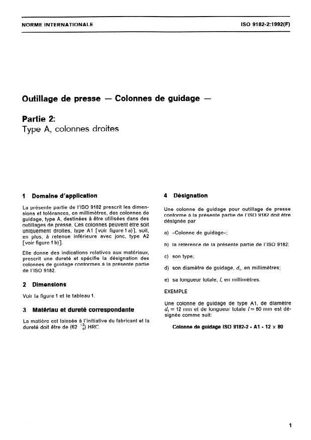 ISO 9182-2:1992 - Outillage de presse -- Colonnes de guidage