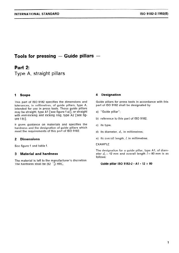 ISO 9182-2:1992 - Tools for pressing -- Guide pillars