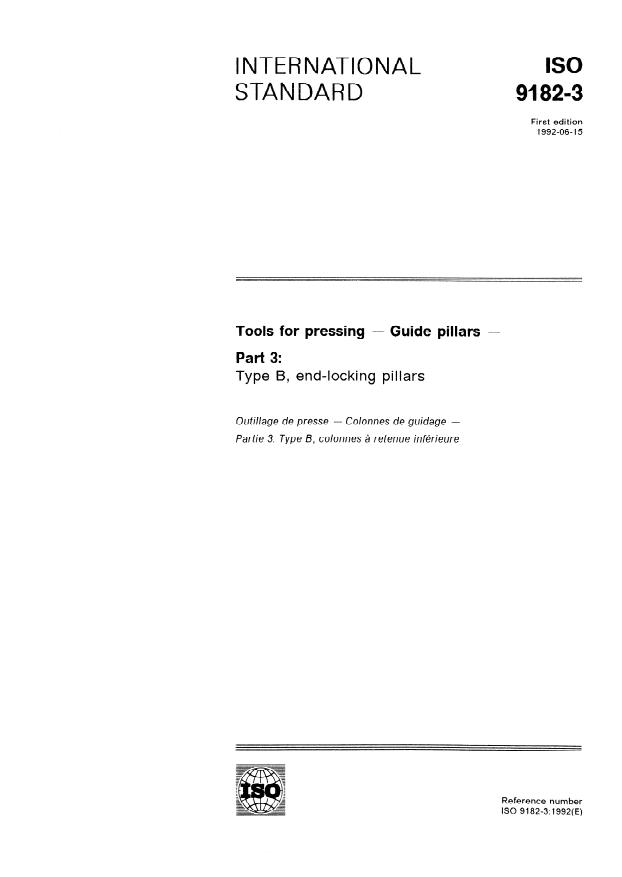 ISO 9182-3:1992 - Tools for pressing -- Guide pillars