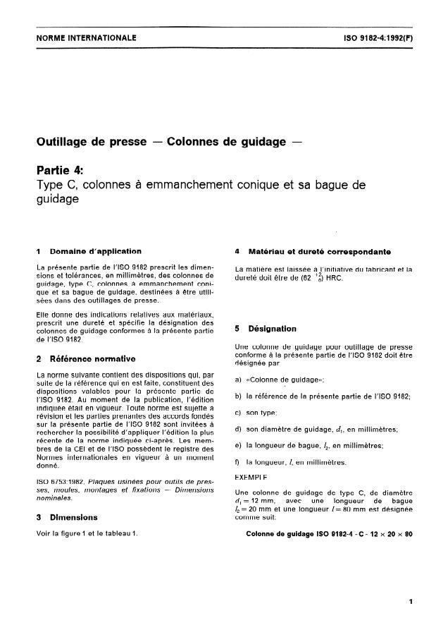 ISO 9182-4:1992 - Outillage de presse -- Colonnes de guidage
