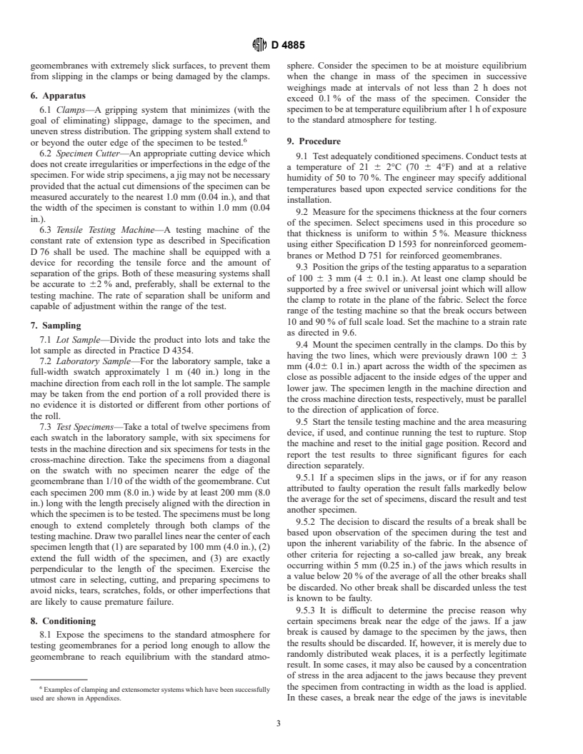 ASTM D4885-88(1995) - Standard Test Method for Determining Performance Strength of Geomembranes by the Wide Strip Tensile Method